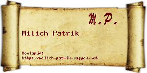 Milich Patrik névjegykártya